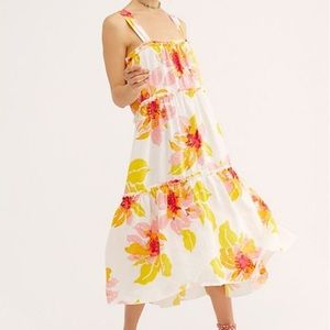 Free People moonshine midi dress red, yellow, pink, white floral dress